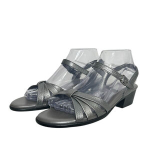 SAS Tripad Comfort Strippy Quarter Strap Silver Gray Block Heel Sandal Size 7.5N